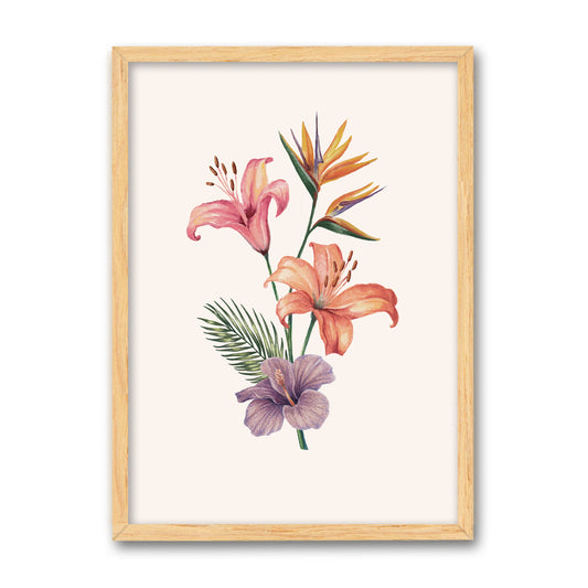 Framed artwork of colorful flowers on a white background