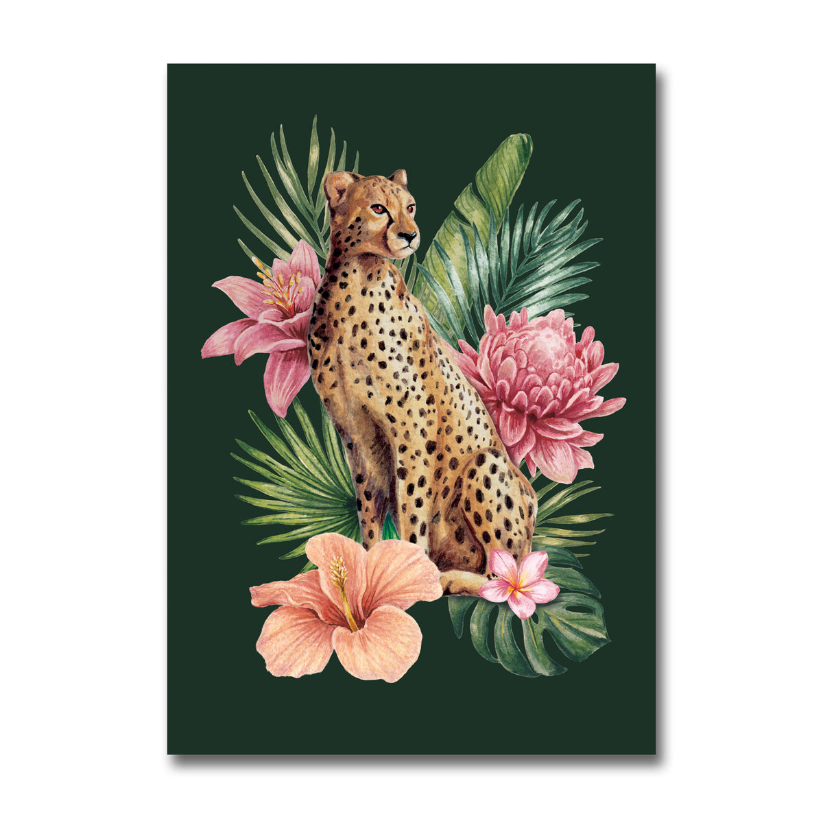 Tropical Cheetah Art Print on Green